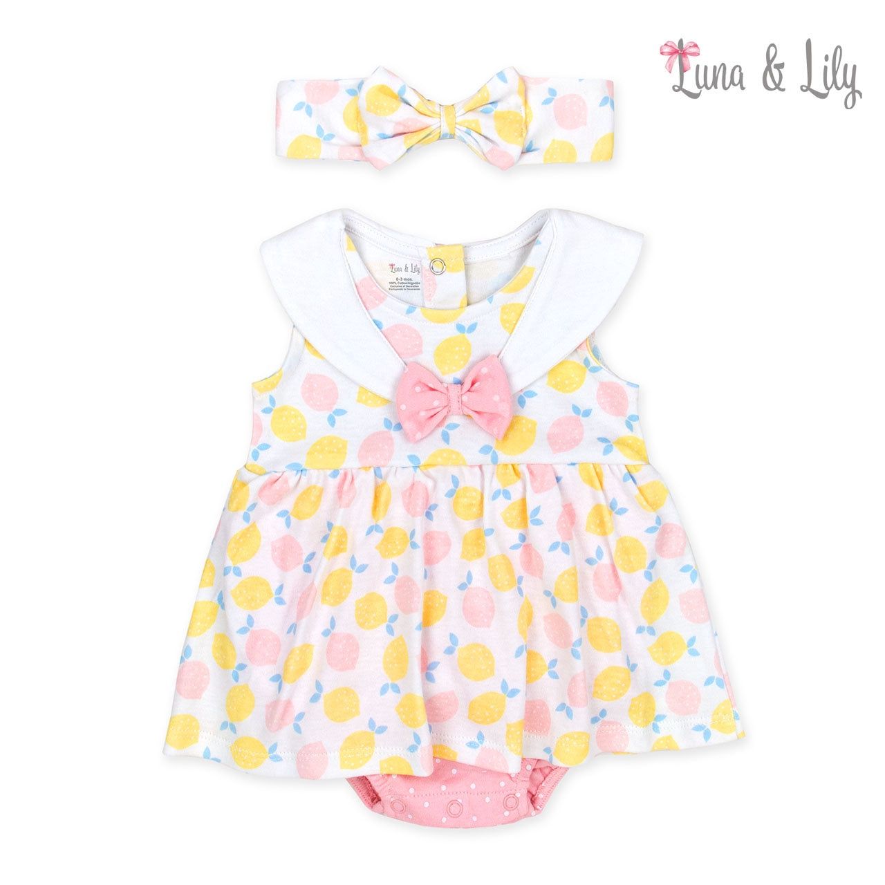 Luna Lily | 2 Piece Romper Set With Headband | White, Size: 0-3M