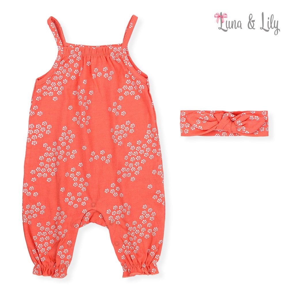 Luna Lily | Sleeveless Romper With Headband | Orange, Size: 0-3M