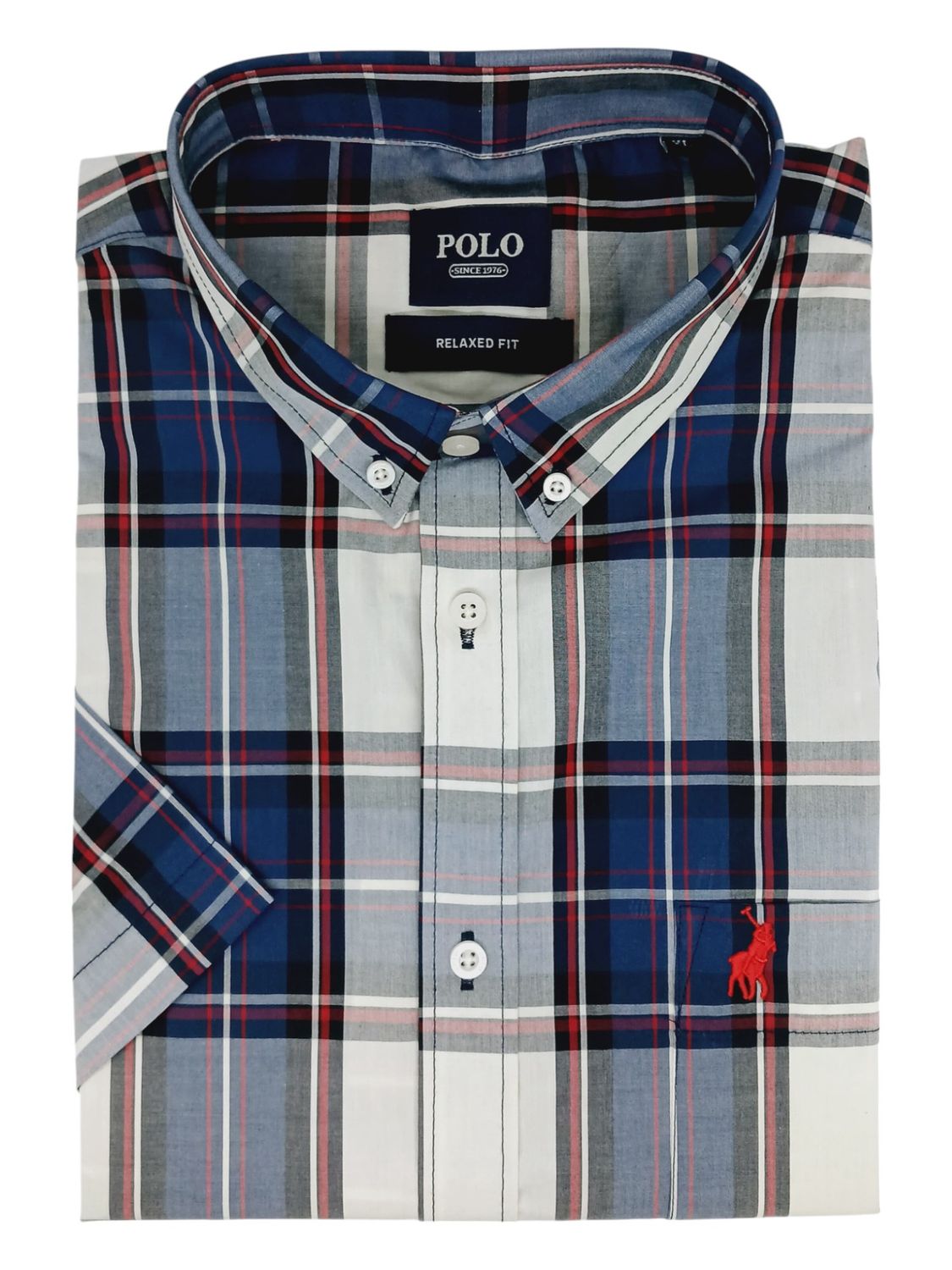 Polo | Benjamin Short Sleeve Shirt | Bold Check | Navy, Size: 3XL