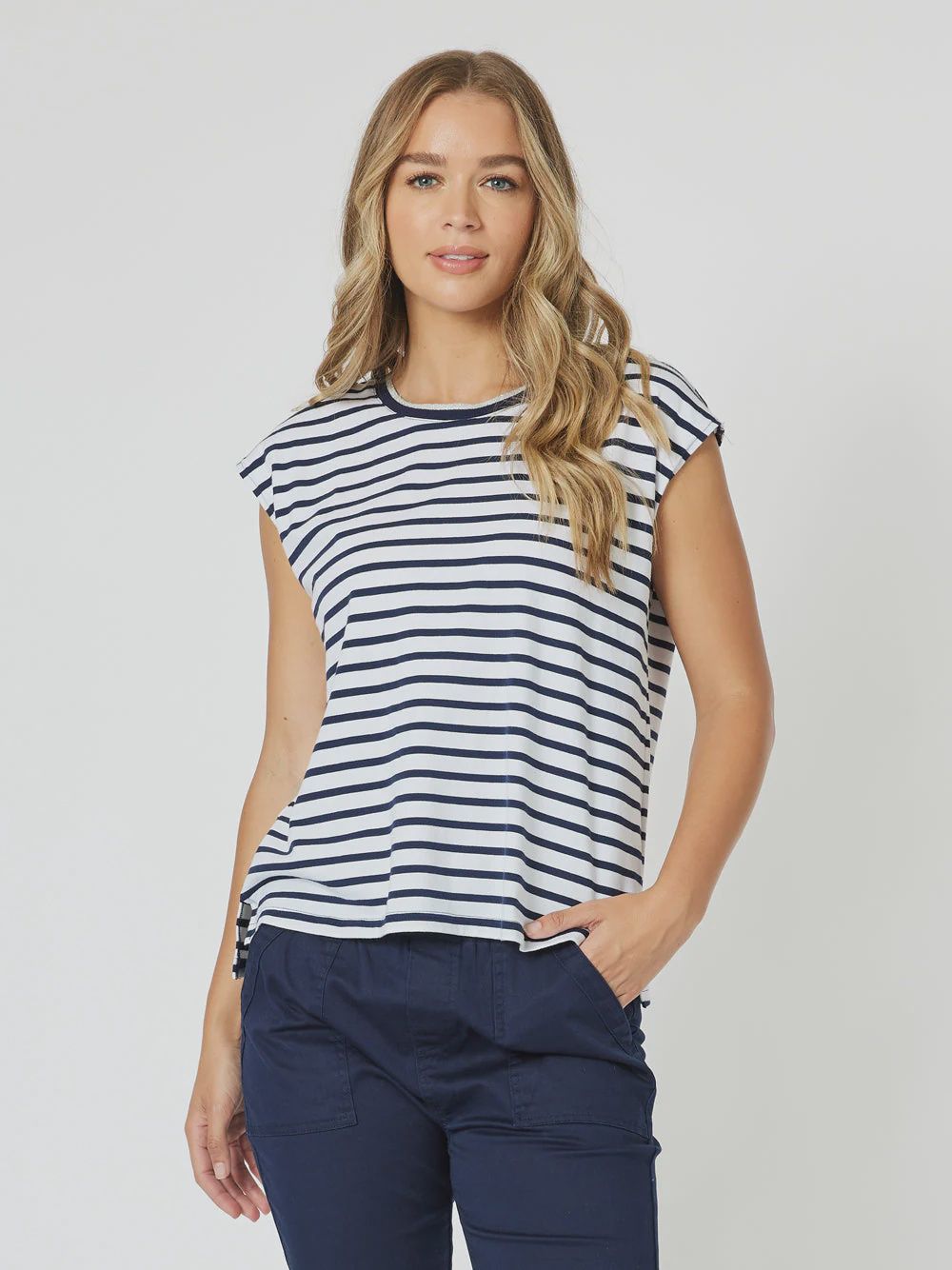 Threadz | Portia Stripe T-shirt | Navy &amp; White, Size: S