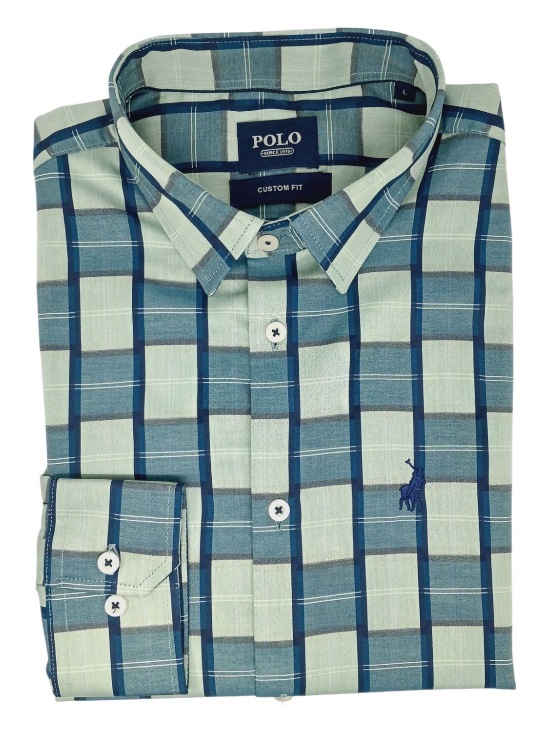 Polo | Sunny Long Sleeve Shirt | Block | Navy &amp; Green, Size: S