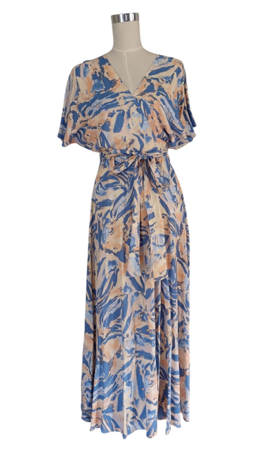 Made With Love | Wrap Maxi Dress | Blue &amp; Cream, Size: M