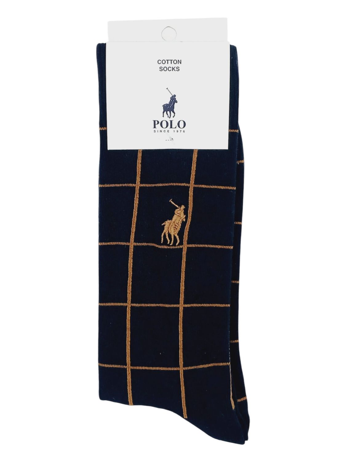 Polo | Check Cotton Socks | Navy &amp; Taupe | 7-10