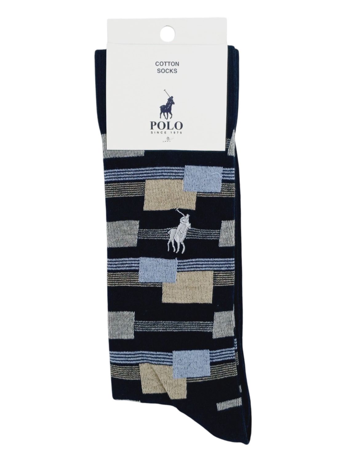 Polo | Geo Blocks Cotton Socks Navy | 7-10