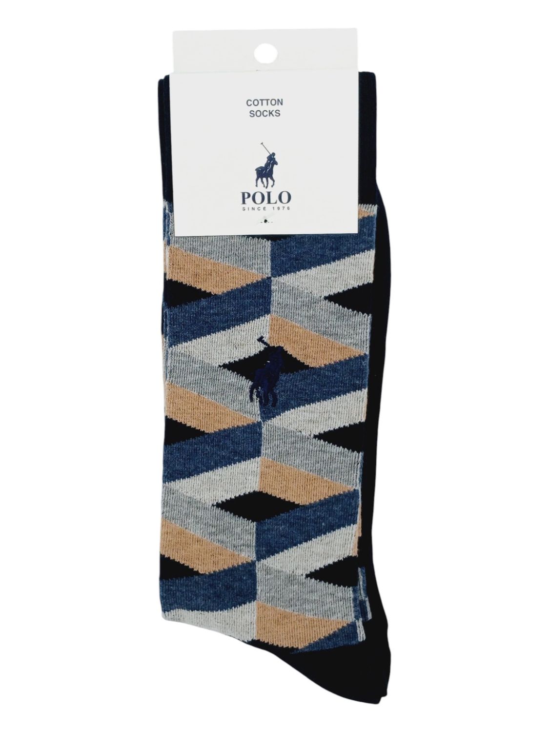 Polo | Geometric Cotton Socks | Navy &amp; Taupe | 7-10