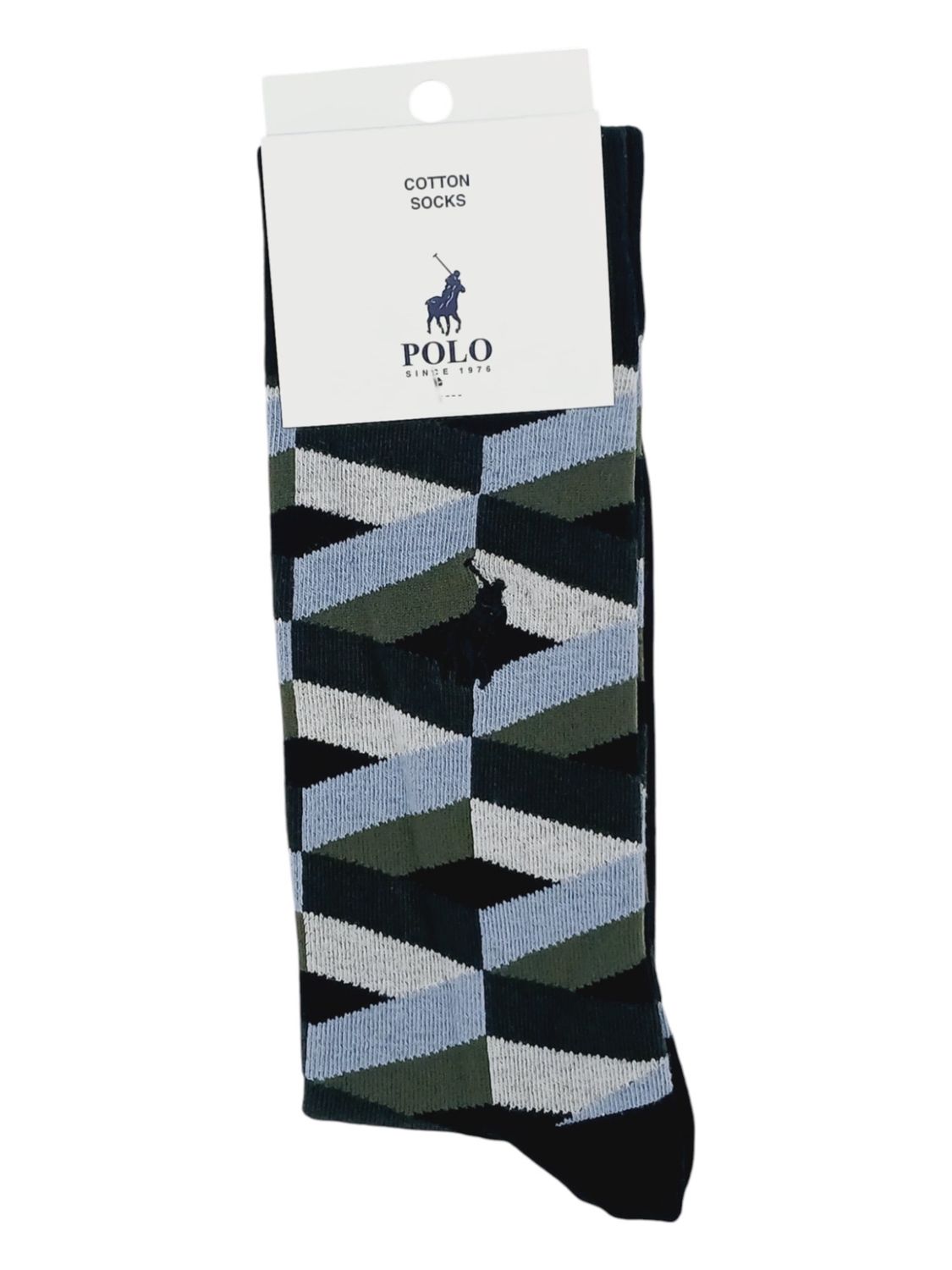 Polo | Geometric Cotton Socks | Black &amp; Green | 7-10