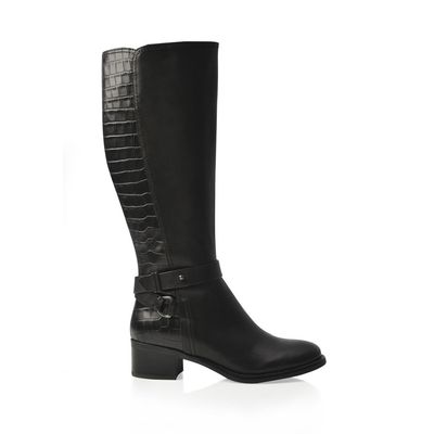 Green Cross | Zip Up Long Barrel Ankle Strap Boot | Black