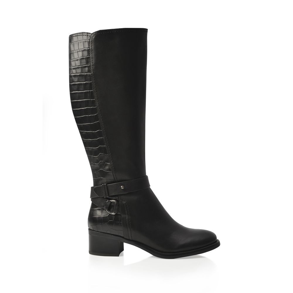 Green Cross | Zip Up Long Barrel Ankle Strap Boot | Black, Size: 4