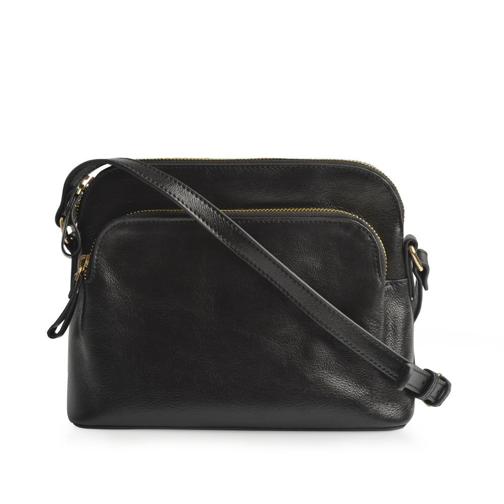 Green Cross | Multi Zip Cross Body Bag | Black