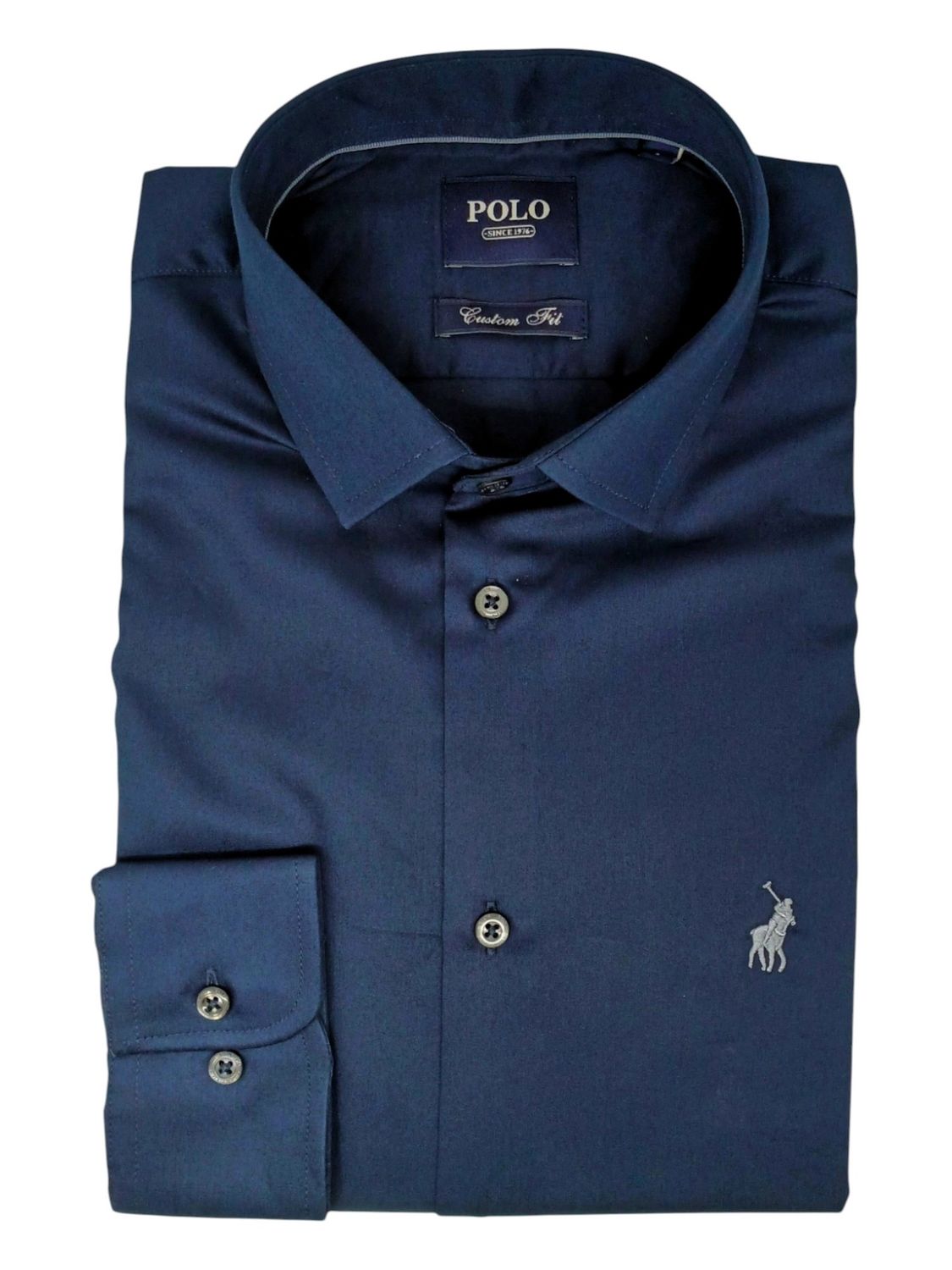 Polo Long Sleeve Shirt | Greig Custom Fit | Dark Navy, Size: S