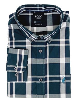 Polo | Finch Easy Care Long Sleeve Shirt | Dark Green Check