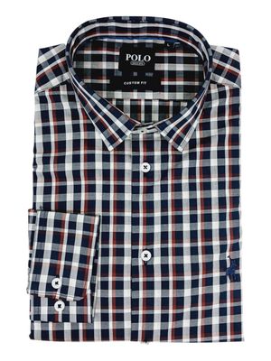 Polo | Miguel Long Sleeve Shirt | Micro Print | Navy