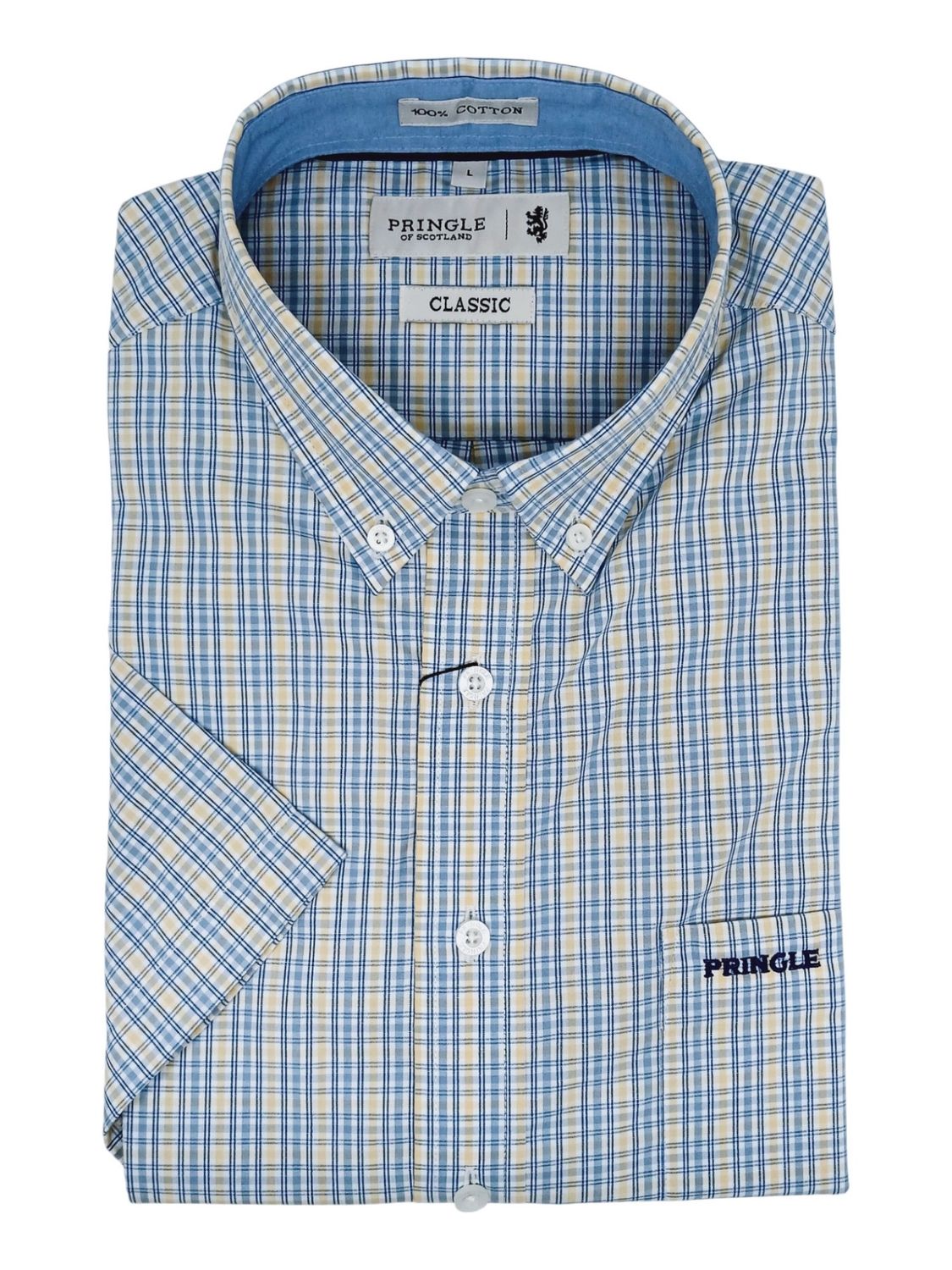 Pringle | Classic Short Sleeve Shirt | Silva | Blue, Size: S