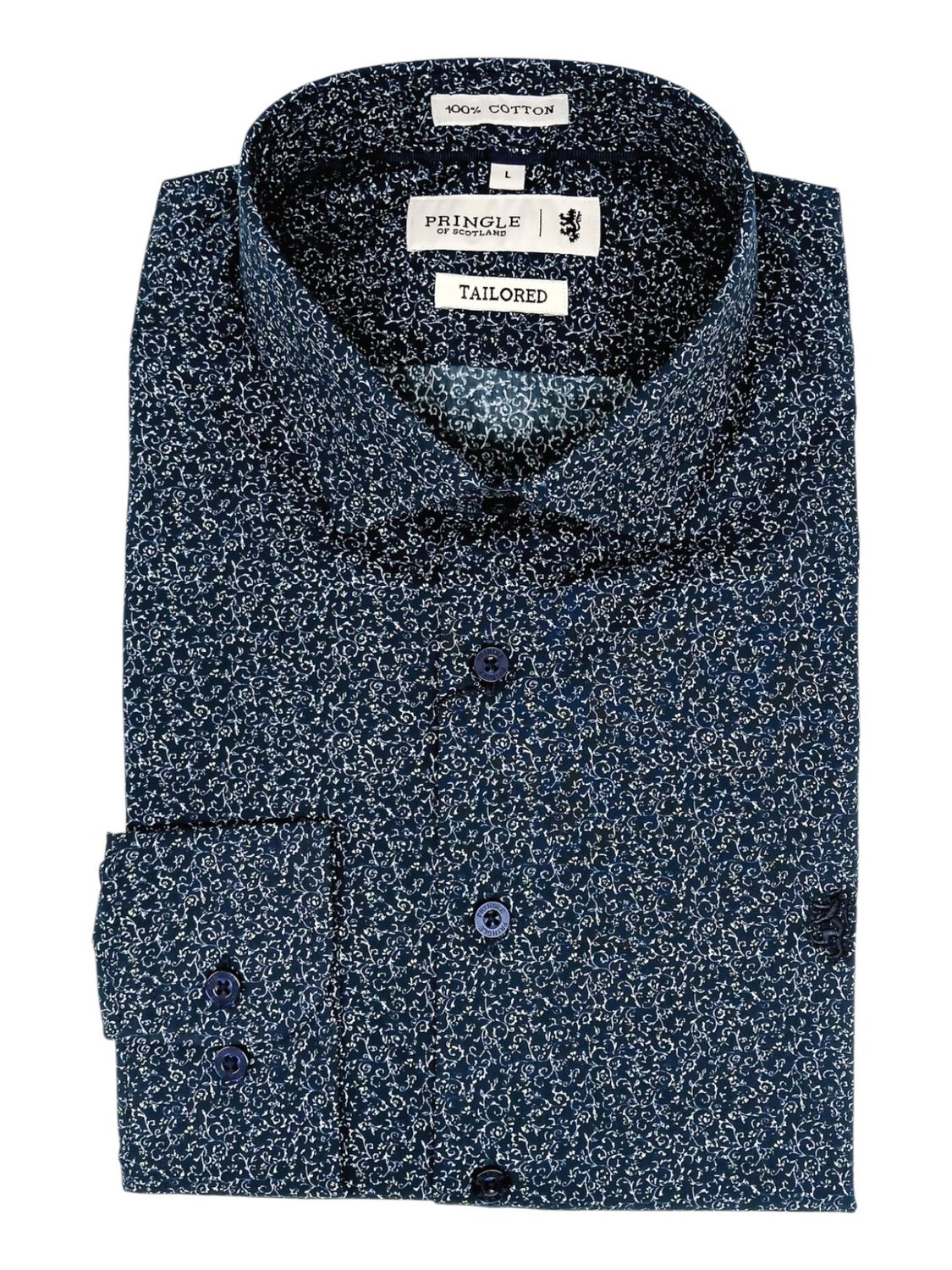 Pringle | Tailored Textured Long Sleeve Shirt | Douglas | Navy, Size: S