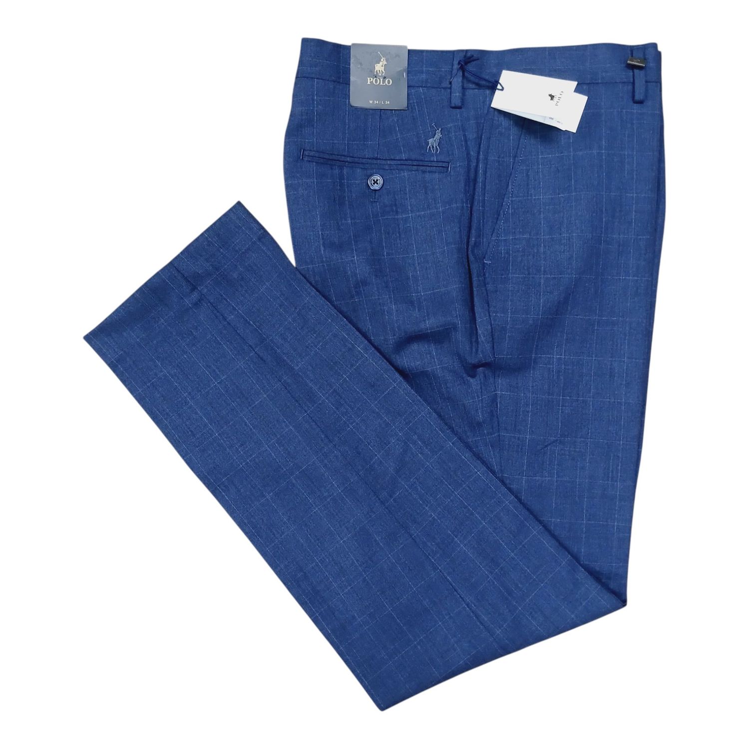 Polo Trouser | Bradley Custom Fit | Navy Check, Size: 32