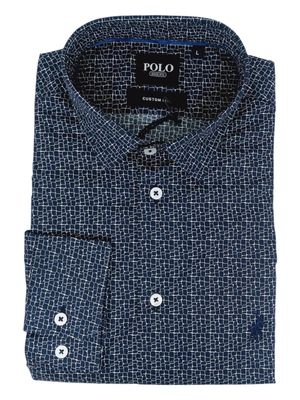 Polo | Moses Textured Long Sleeve Shirt | Navy Check