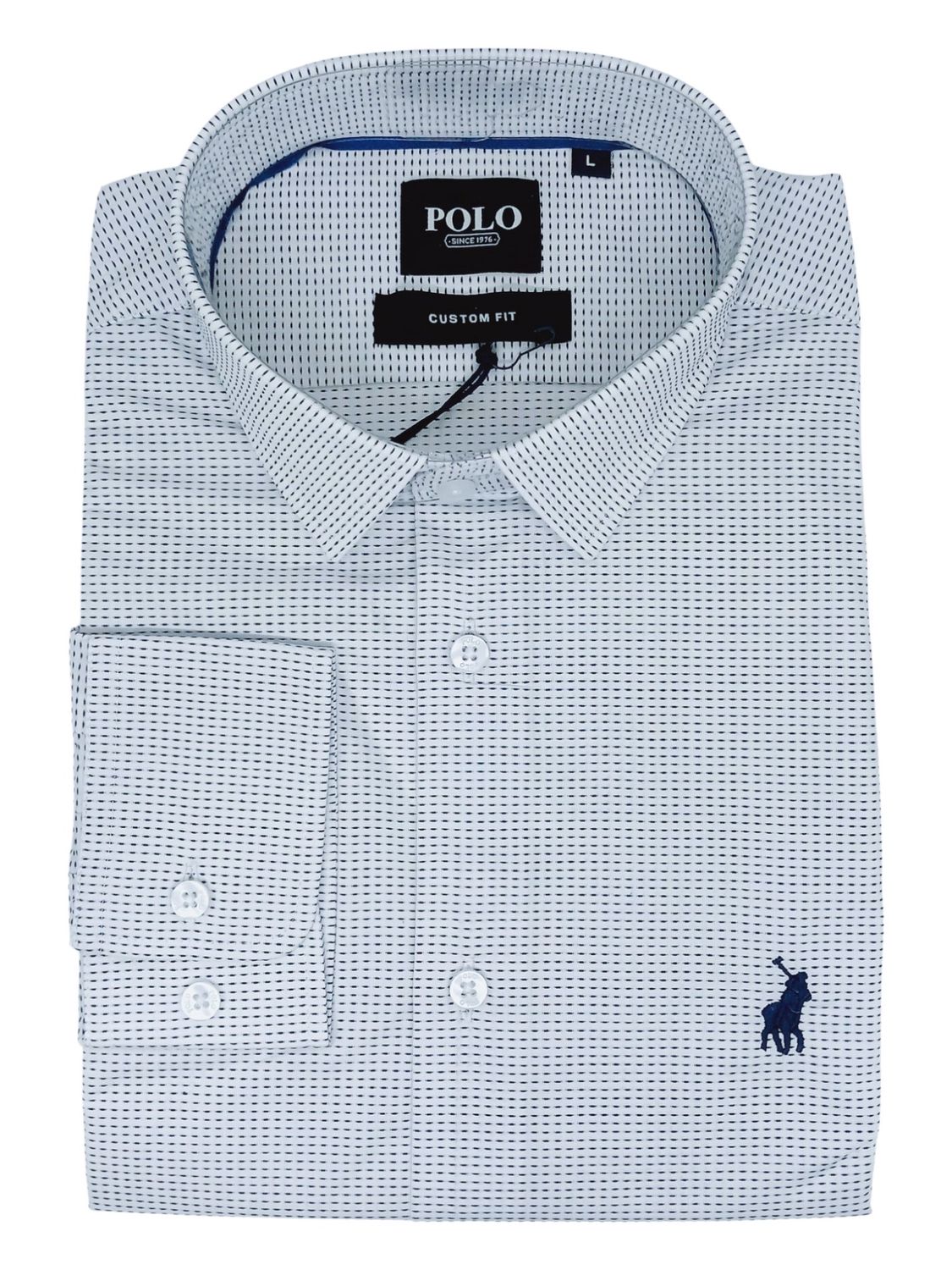 Polo | Mahan Textured Long Sleeve Shirt | Blue &amp; White, Size: M