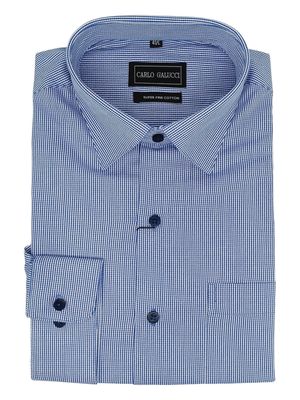 Carlo Galucci | Long Sleeve Lounge Shirt | Blue Dogtooth