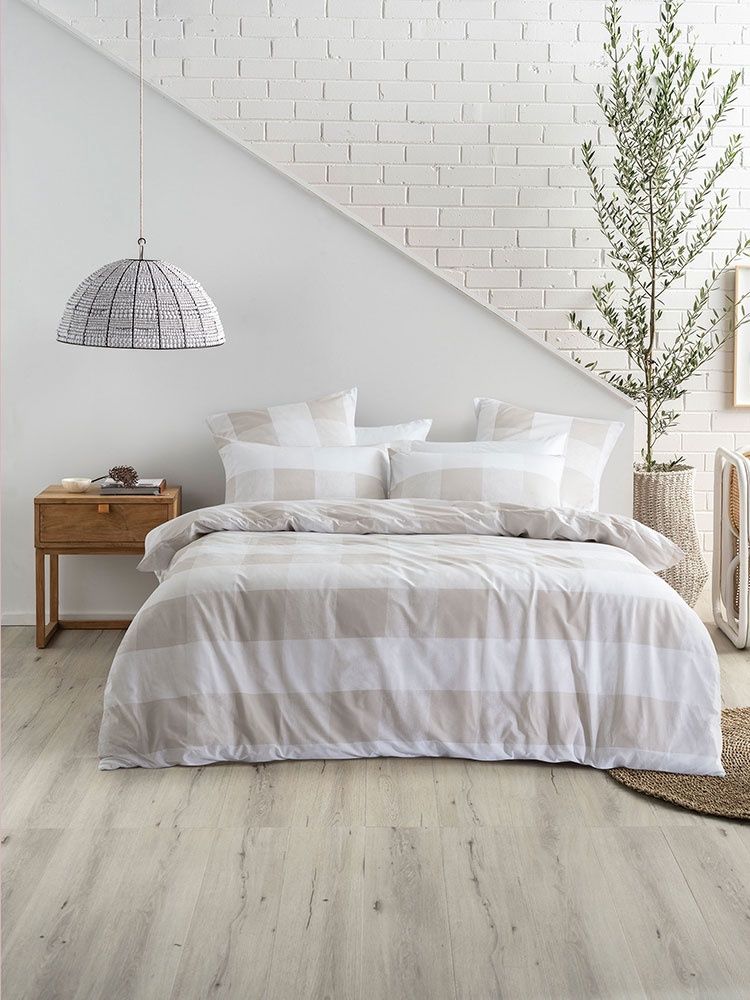 Linen House | Alec Duvet Cover Set | Mushroom, Size: Queen
