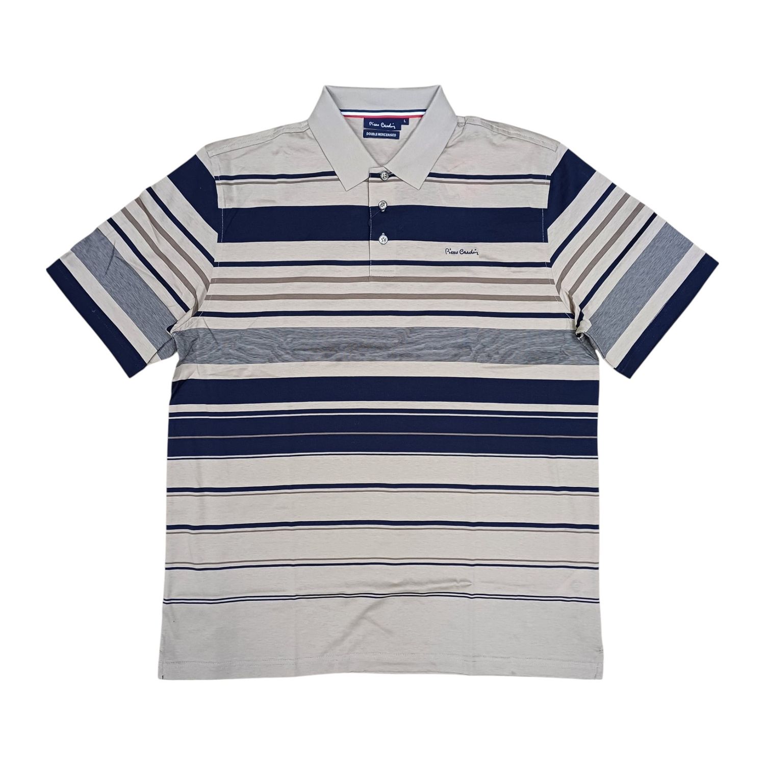 Pierre Cardin | Double Mercerised Jacquard Golfer | Stone, Size: S