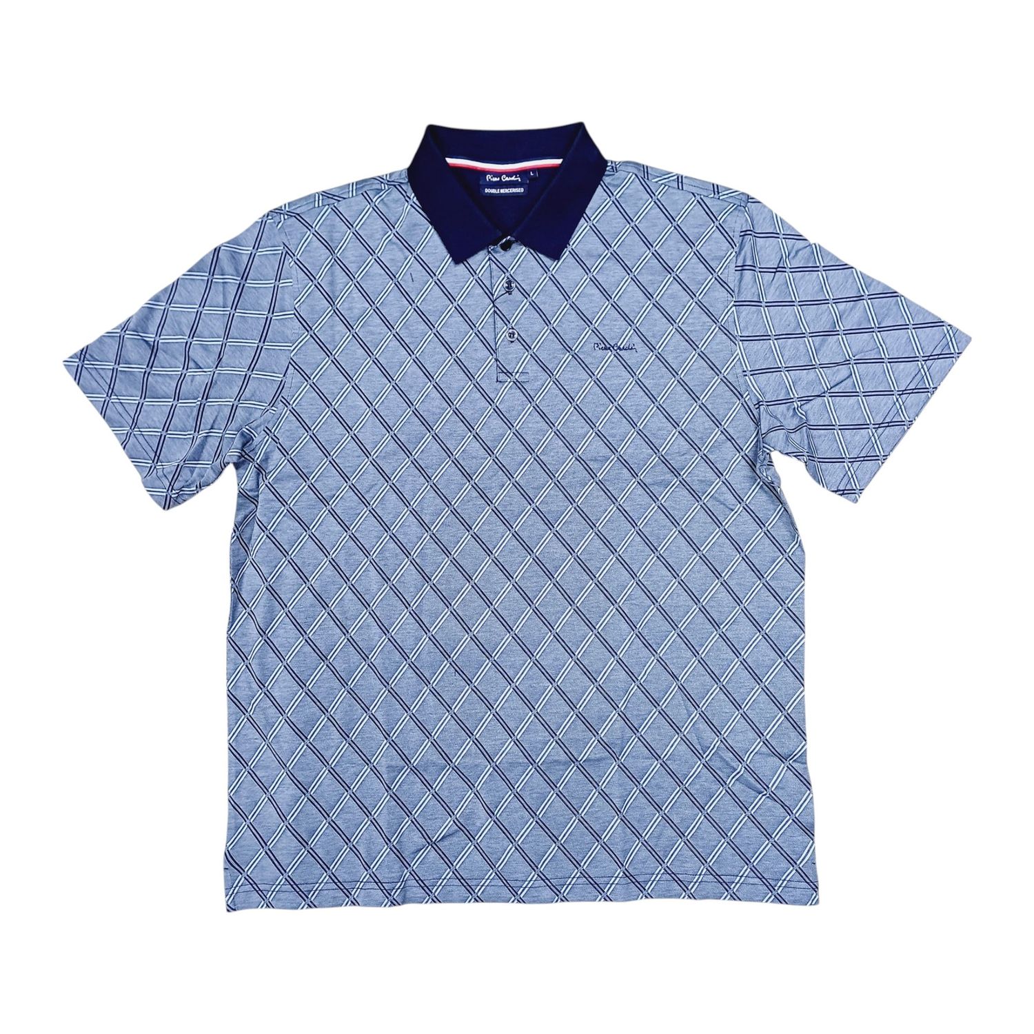 Pierre Cardin | Double Mercerised Jacquard Golfer | Blue, Size: S