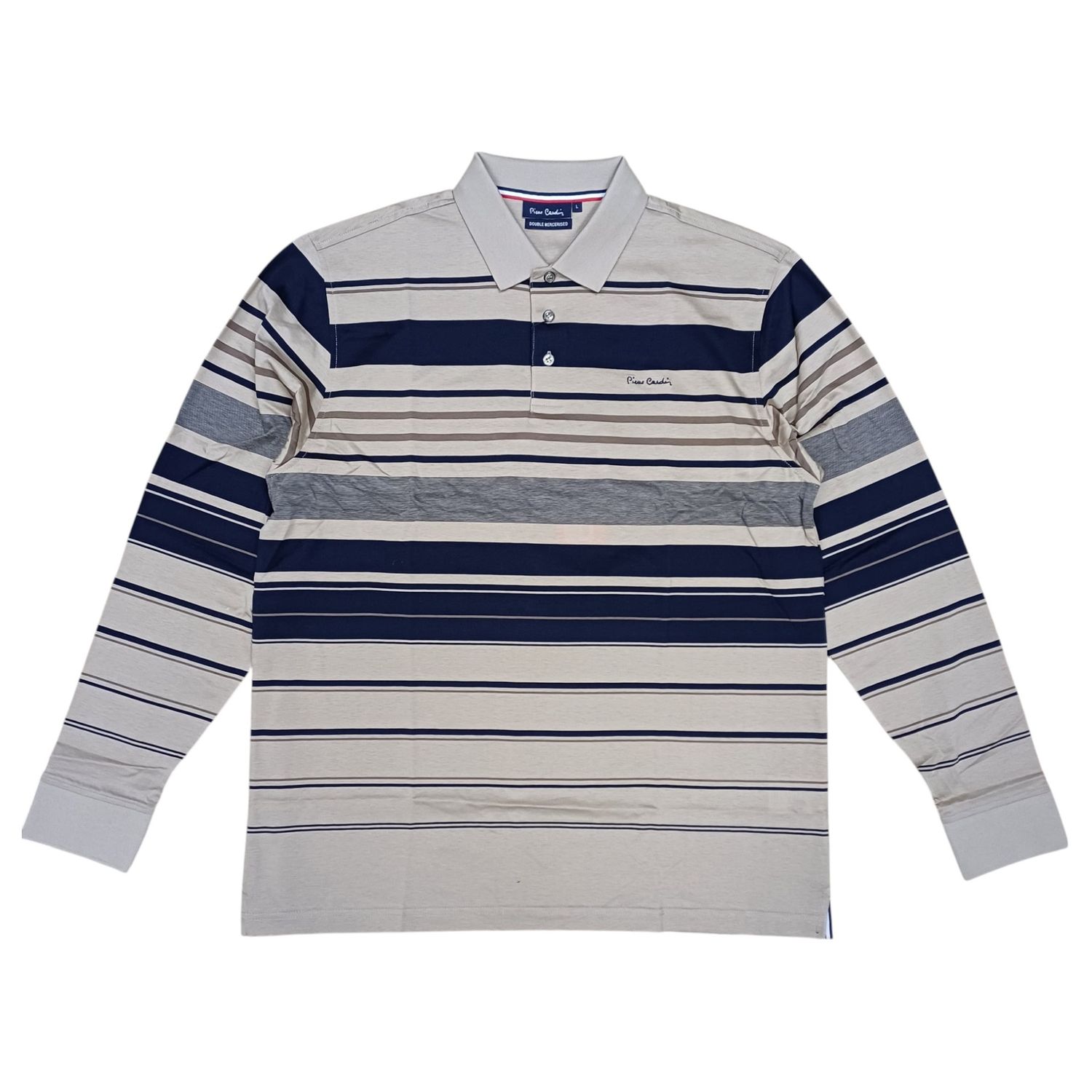 Pierre Cardin | Long Sleeve Double Mercerised Jacquard Golfer | Stone, Size: S