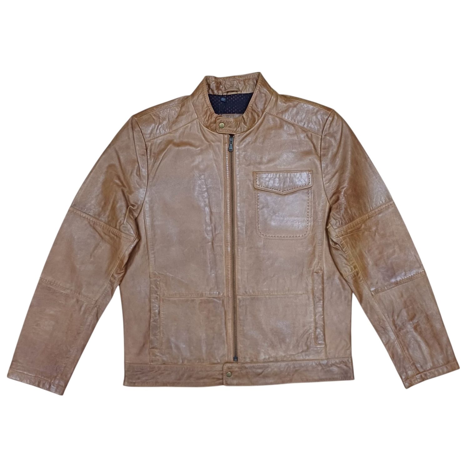 Azariah | Mens Leather Jacket | Shiny Camel, Size: M