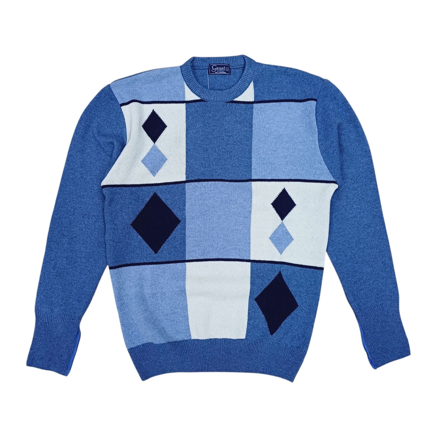 Grant | Lambswool Blocks &amp; Diamonds Crew Neck Jersey | Piper, Size: M