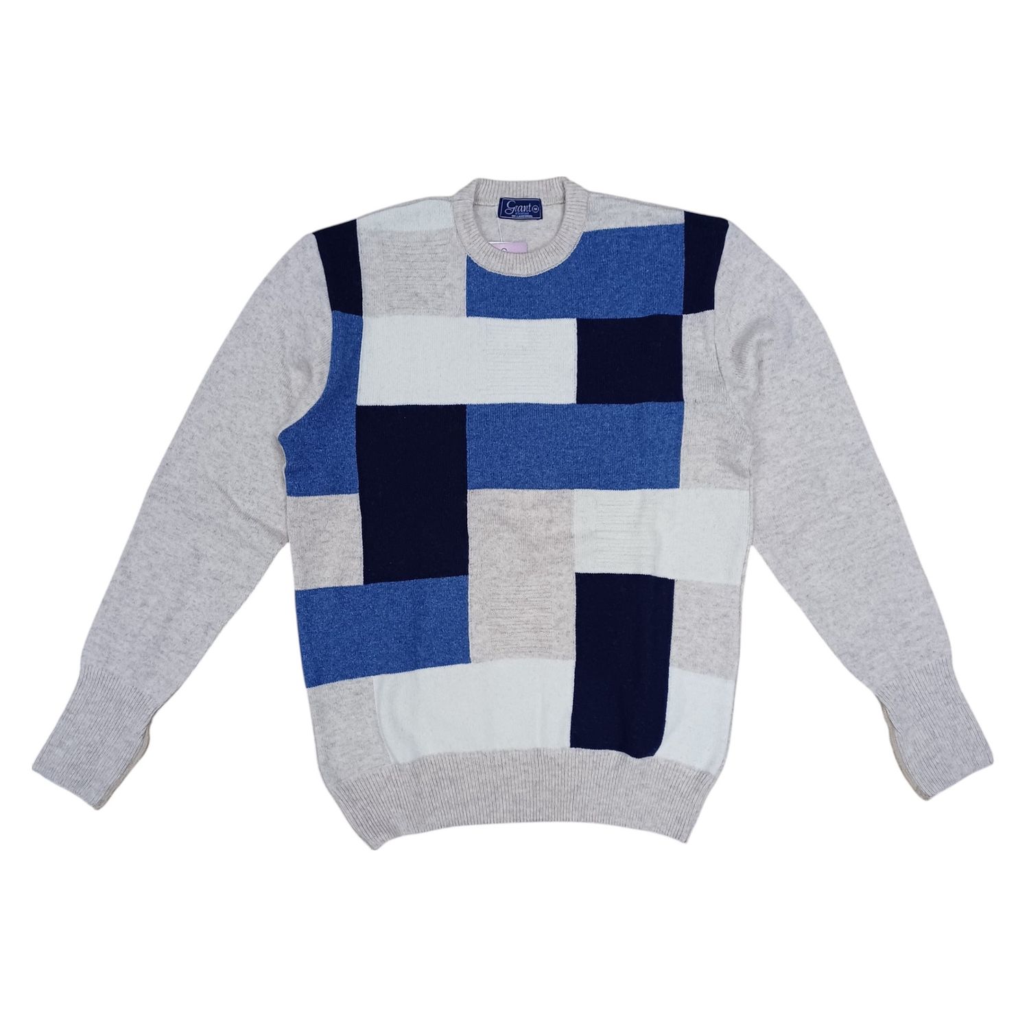 Grant | Lambswool Blocks Crew Neck Jersey | Oat, Size: M