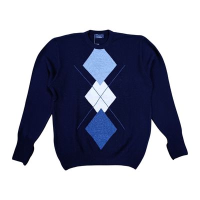 Grant | Lambswool Diamonds Fancy Crew Neck Jersey | Navy