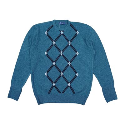 Grant | Lambswool Mirror Diamond Fancy Crew Neck Jersey | Glaze