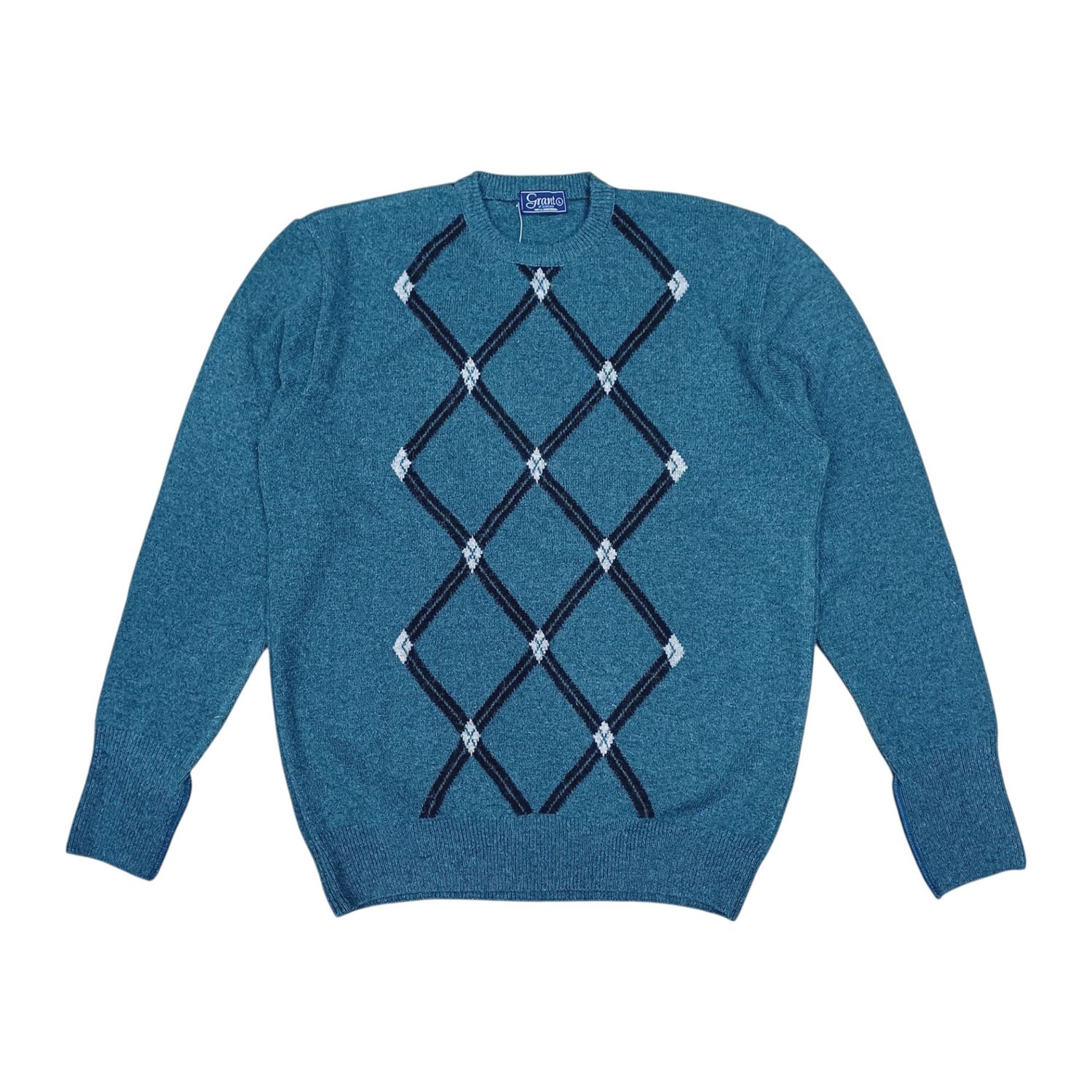 Grant | Lambswool Mirror Diamond Fancy Crew Neck Jersey | Glaze, Size: M