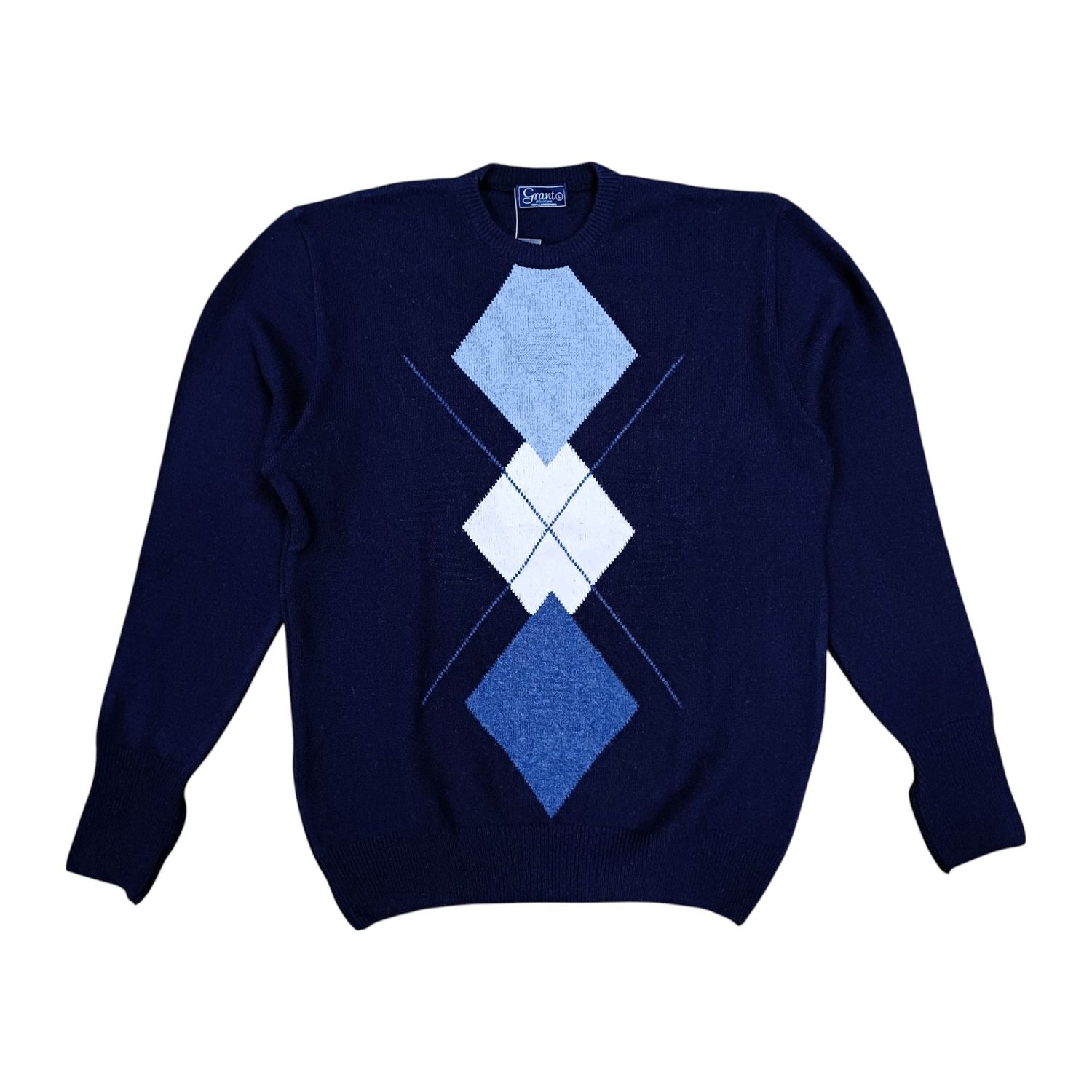Grant | Lambswool Diamonds Fancy Crew Neck Jersey | Navy, Size: S