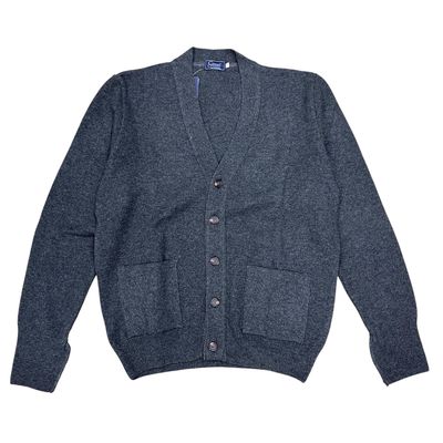 Grant | Plain Lambswool Cardigan | Charcoal