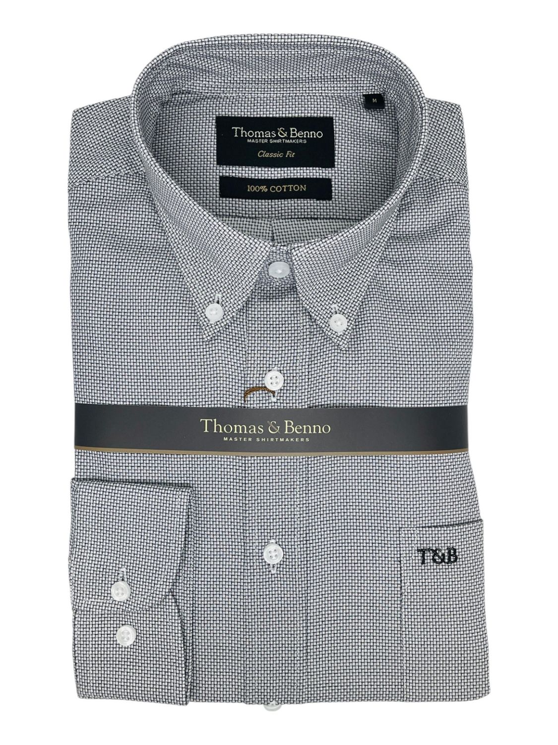 Thomas &amp; Benno | Classic Long Sleeve Shirt | Grey Pattern, Size: M