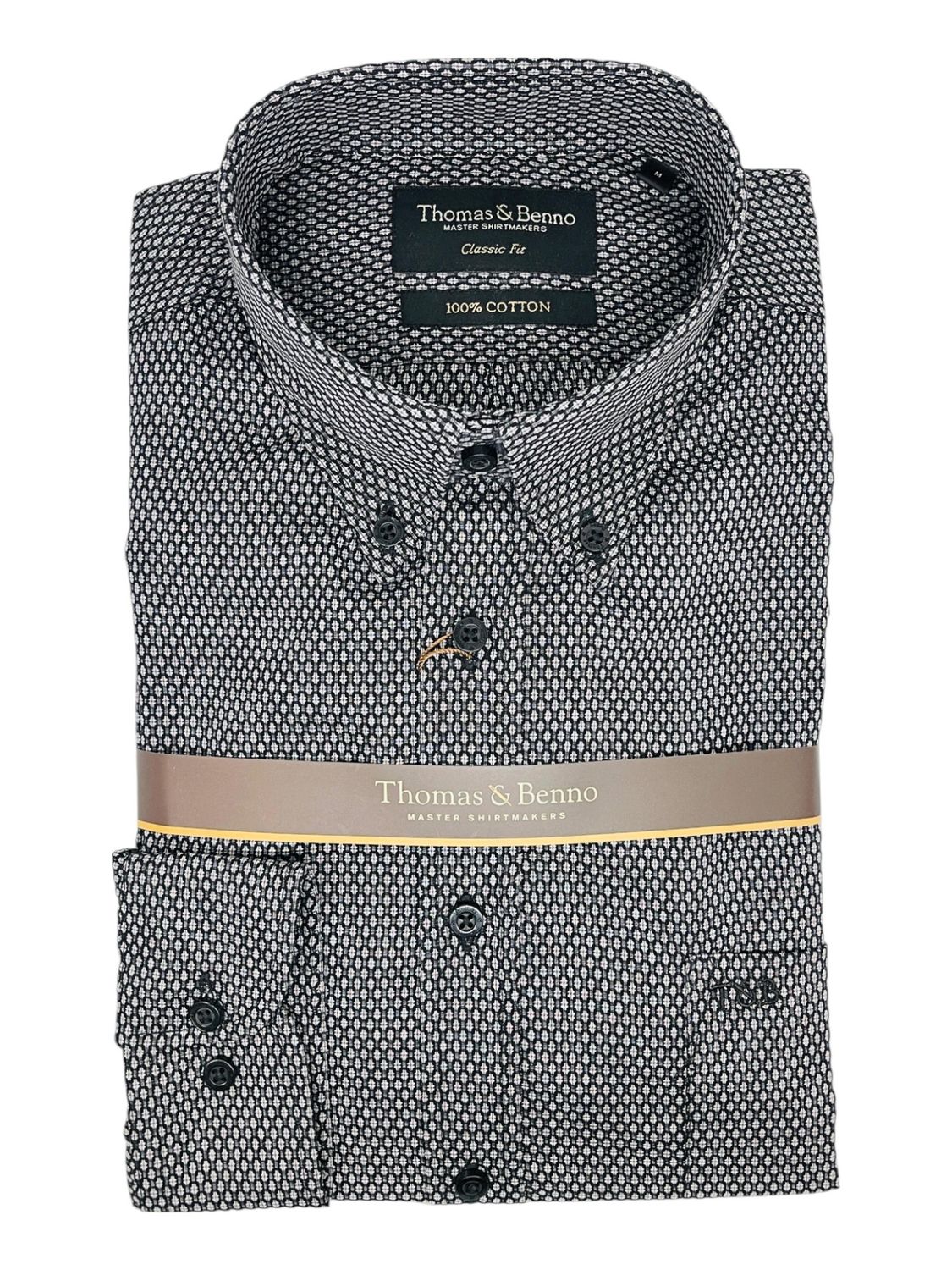 Thomas &amp; Benno | Classic Long Sleeve Shirt | Black Patterned, Size: M