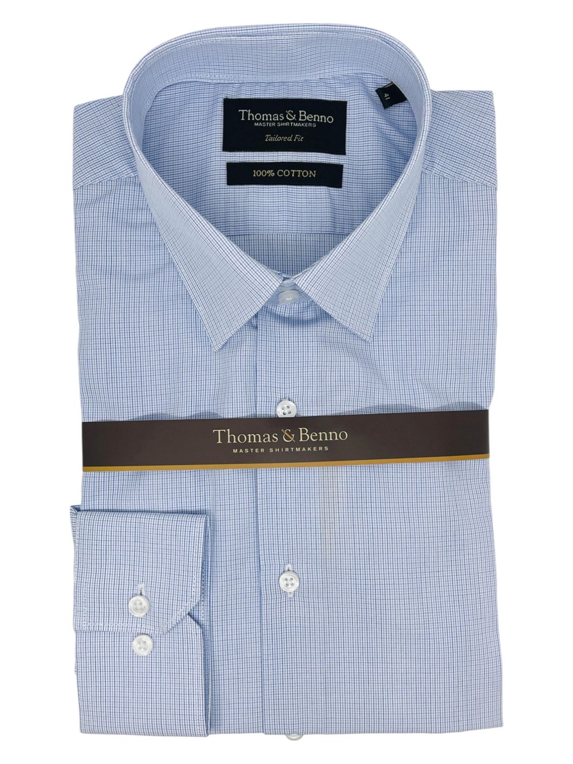 Thomas &amp; Benno | Tailored Fit Long Sleeve Shirt | Blue &amp; White Check, Size: 39