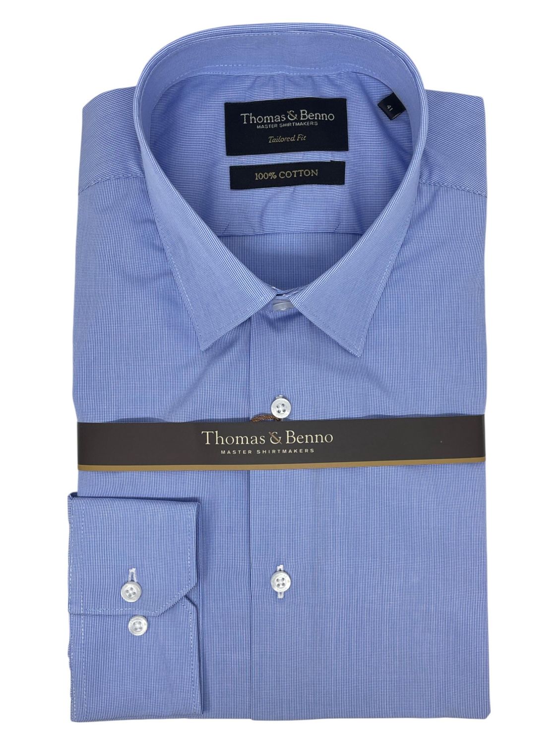 Thomas &amp; Benno | Tailored Fit Long Sleeve Shirt | Blue Check, Size: 48