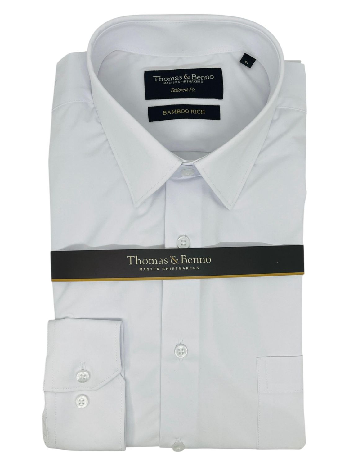 Thomas &amp; Benno | Tailored Fit Bamboo Long Sleeve Shirt | White, Size: 48