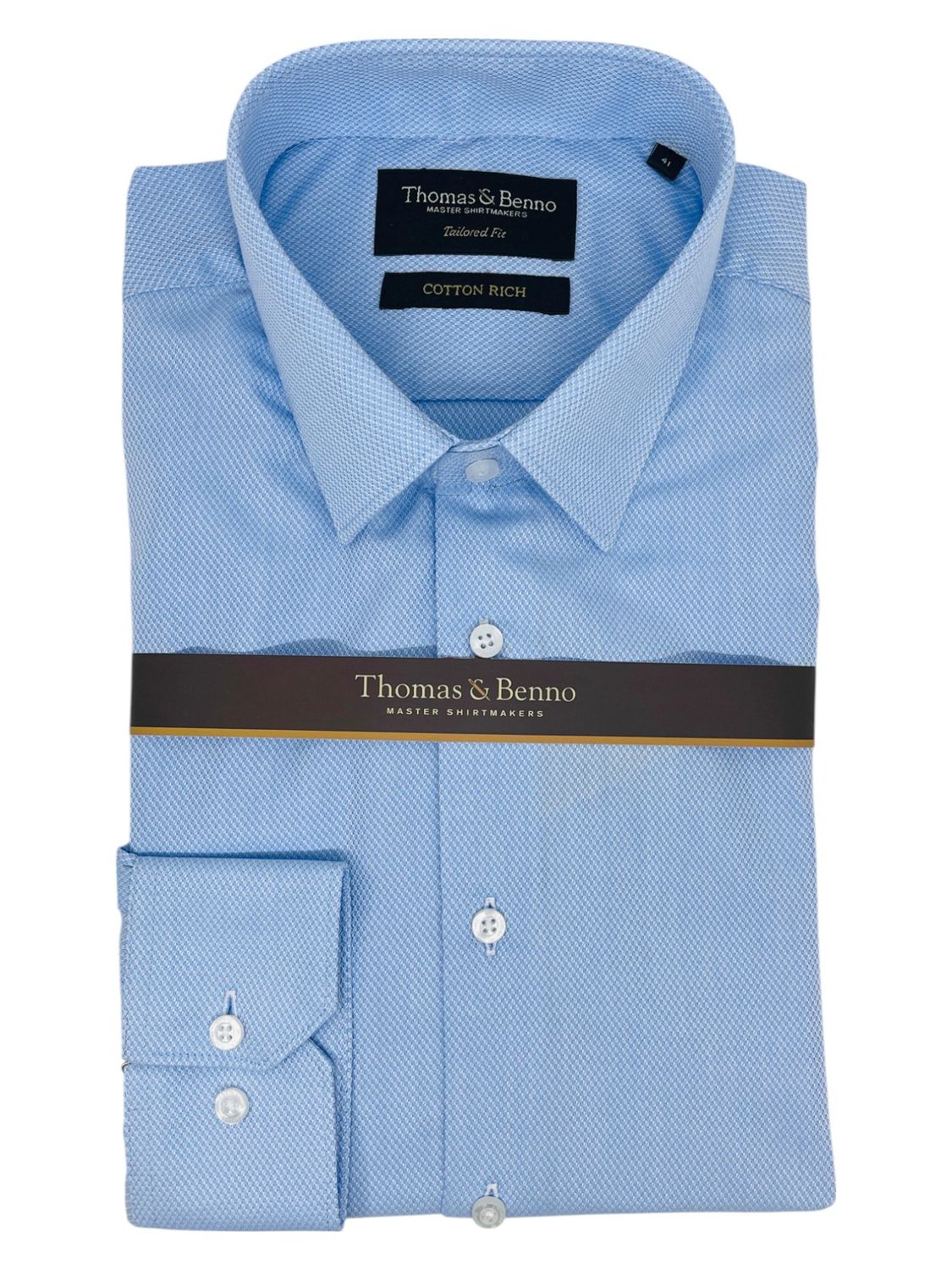 Thomas &amp; Benno | Tailored Fit Textured Long Sleeve Shirt | Light Blue, Size: 39
