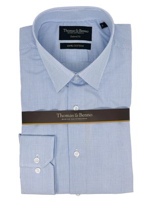 Thomas &amp; Benno | Tailored Fit Long Sleeve Shirt | Blue &amp; White Check
