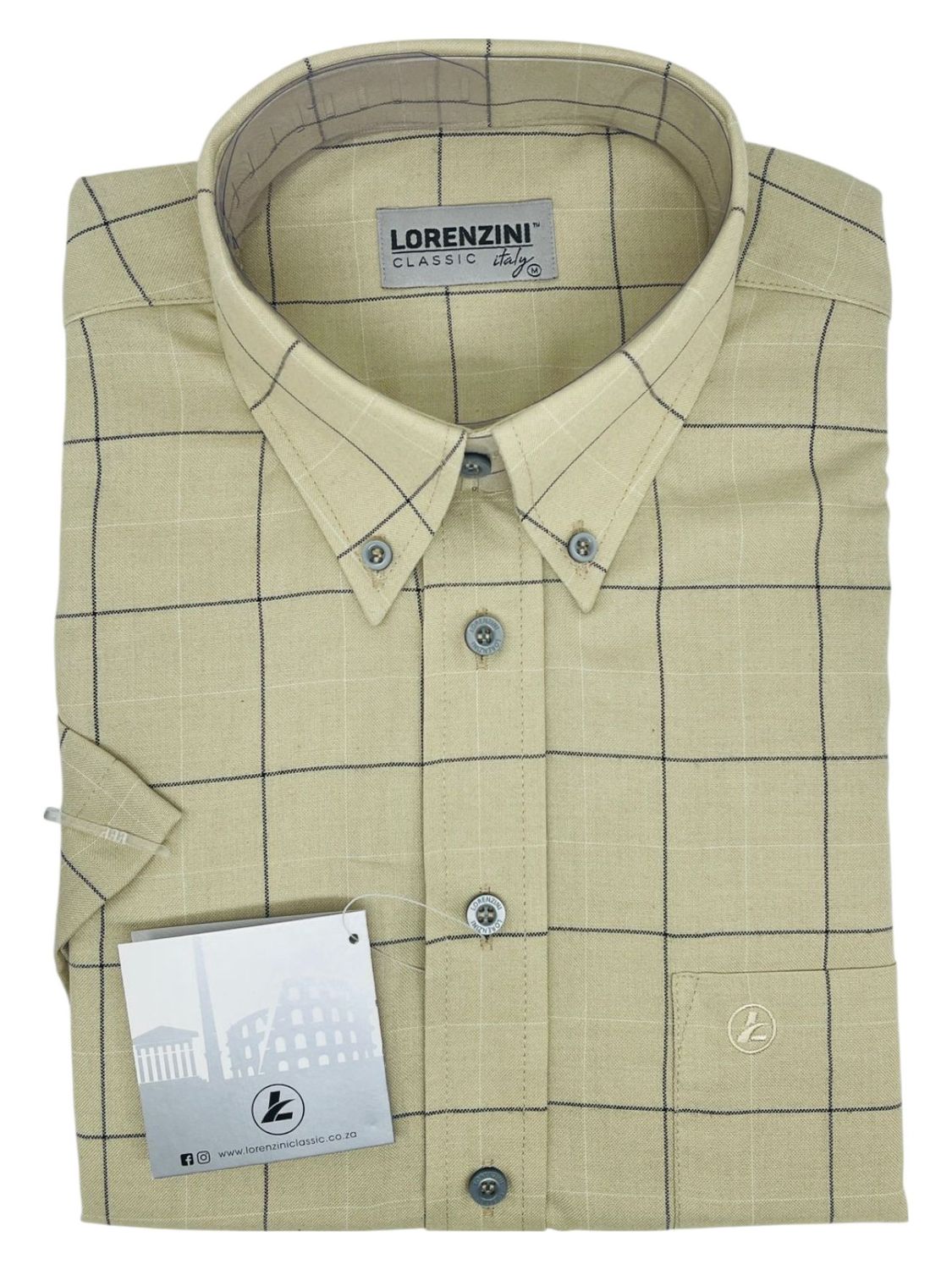 Lorenzini | Classic Short Sleeve Shirt | LS50/99 | Stone Check, Size: S