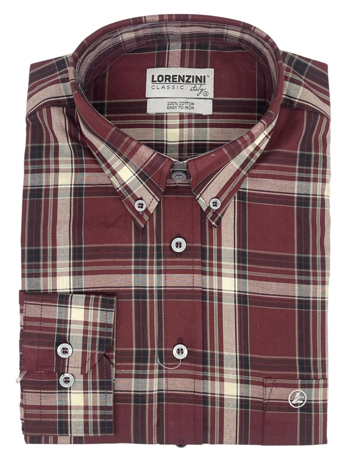 Lorenzini | Classic Long Sleeve Shirt | LO50/212 | Maroon Check, Size: S
