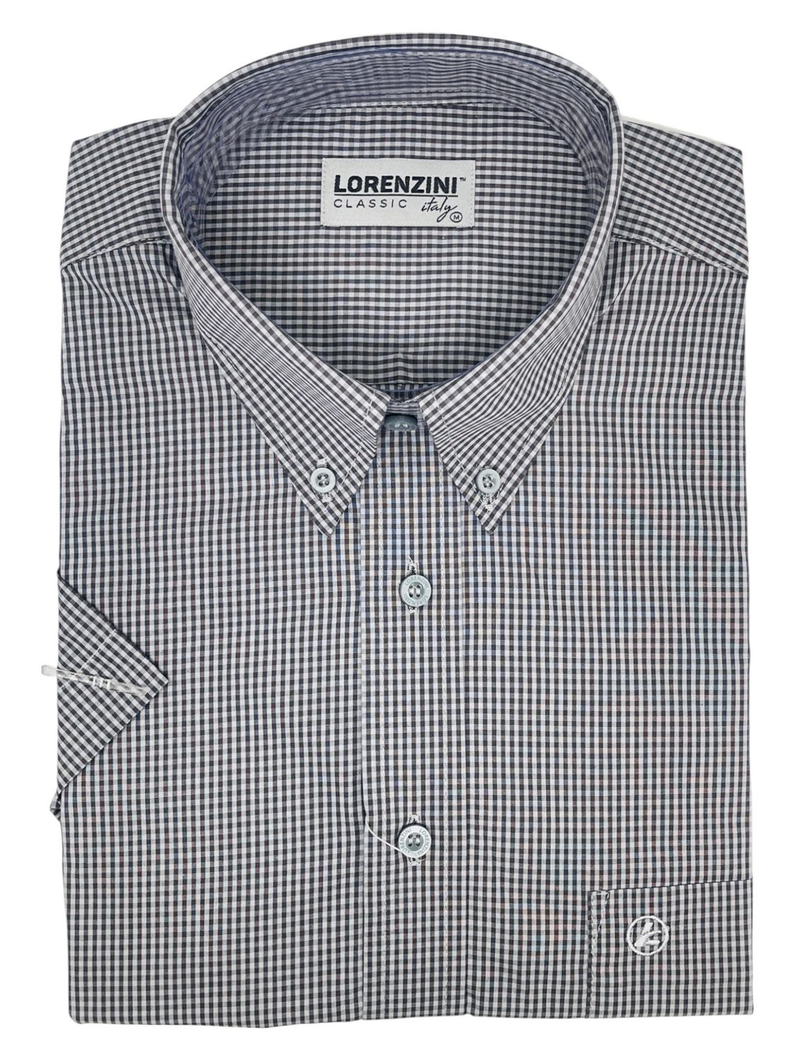 Lorenzini | Classic Short Sleeve Shirt | LS50/364 | Grey Check, Size: S