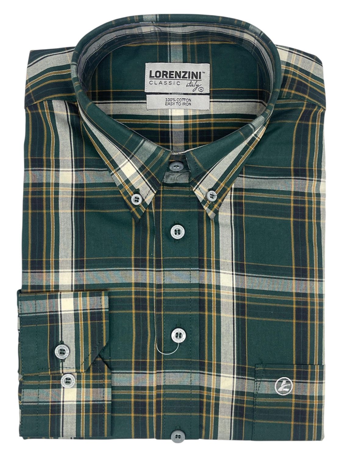Lorenzini | Classic Long Sleeve Shirt | LO50/212 | Green Check, Size: S