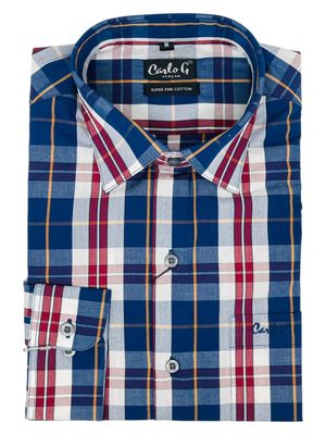 Carlo Galucci | Classic Fit Long Sleeve Shirt | Navy &amp; Burgundy Check