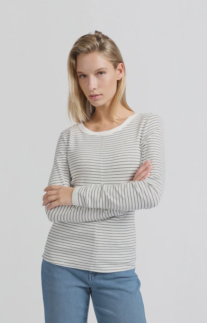YAYA | Striped Long Sleeve Top | Blanc De Blanc White