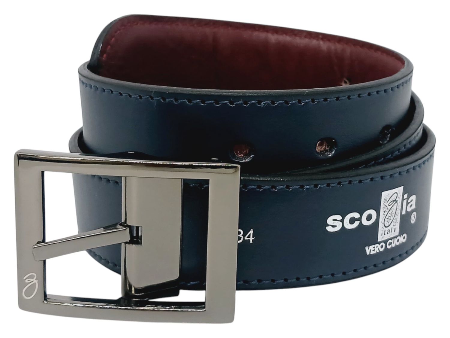 Scozia | Reversible Leather Belt | Burgundy &amp; Navy, Size: 32