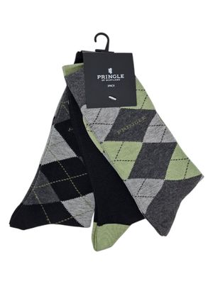 Pringle | Aaron Argyle 3 Pack Socks | Sage