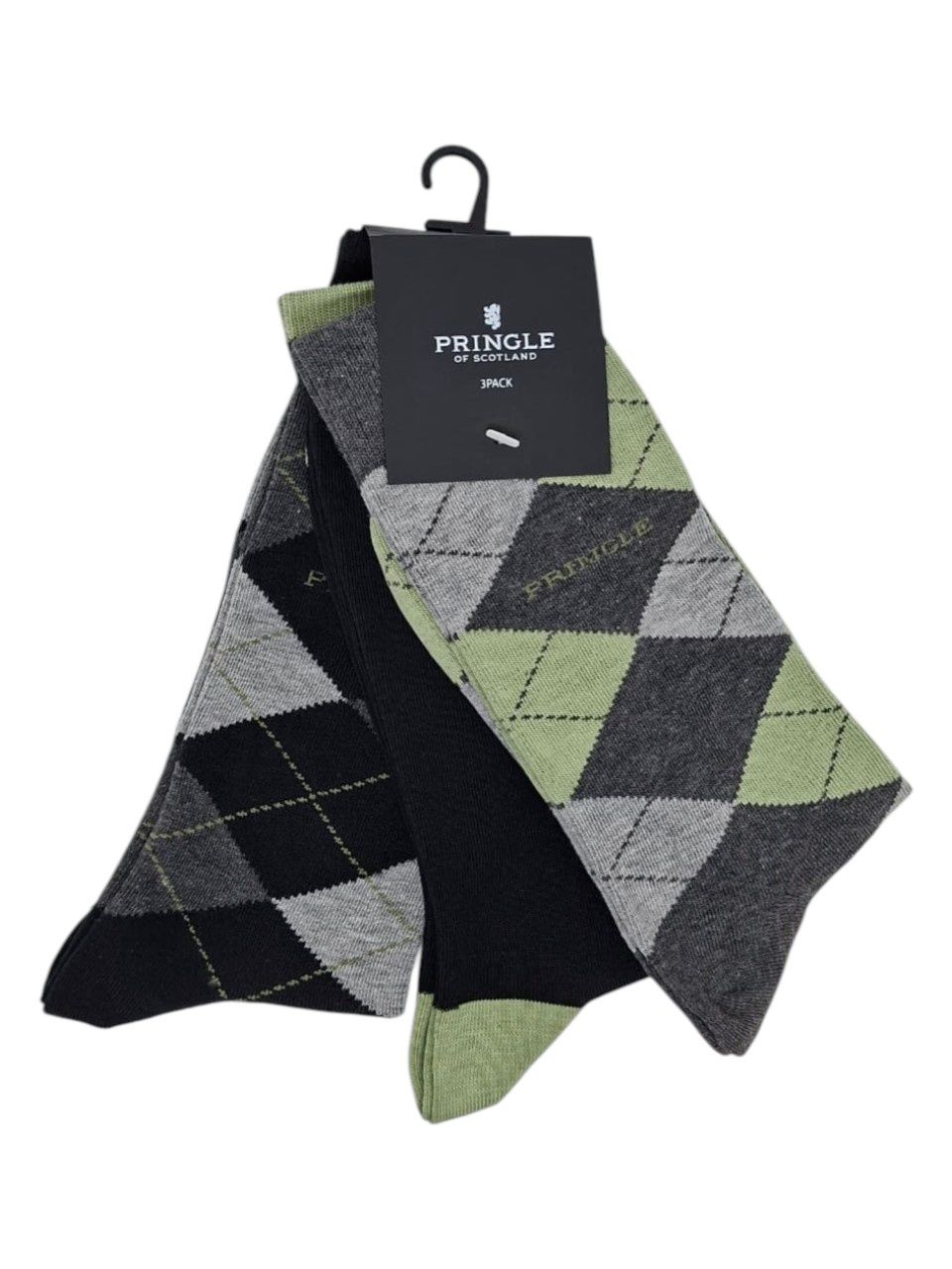 Pringle | Aaron Argyle 3 Pack Socks | Sage, Size: 7-9